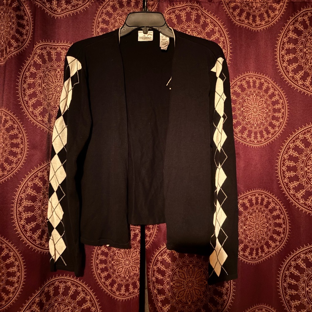 Villager Black Cardigan with White Trim